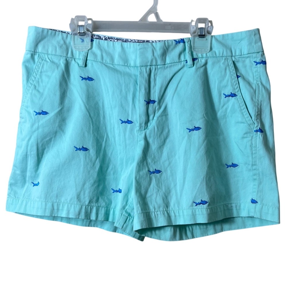 Jones New York Shark Embroidered Mint Green Chino Shorts Size 8 Coastal Preppy